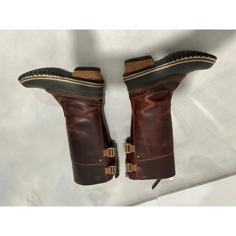 Sorel Slimpack Women 6.5‎ Brown Leather Tall Riding Duck Boots NL2321-261